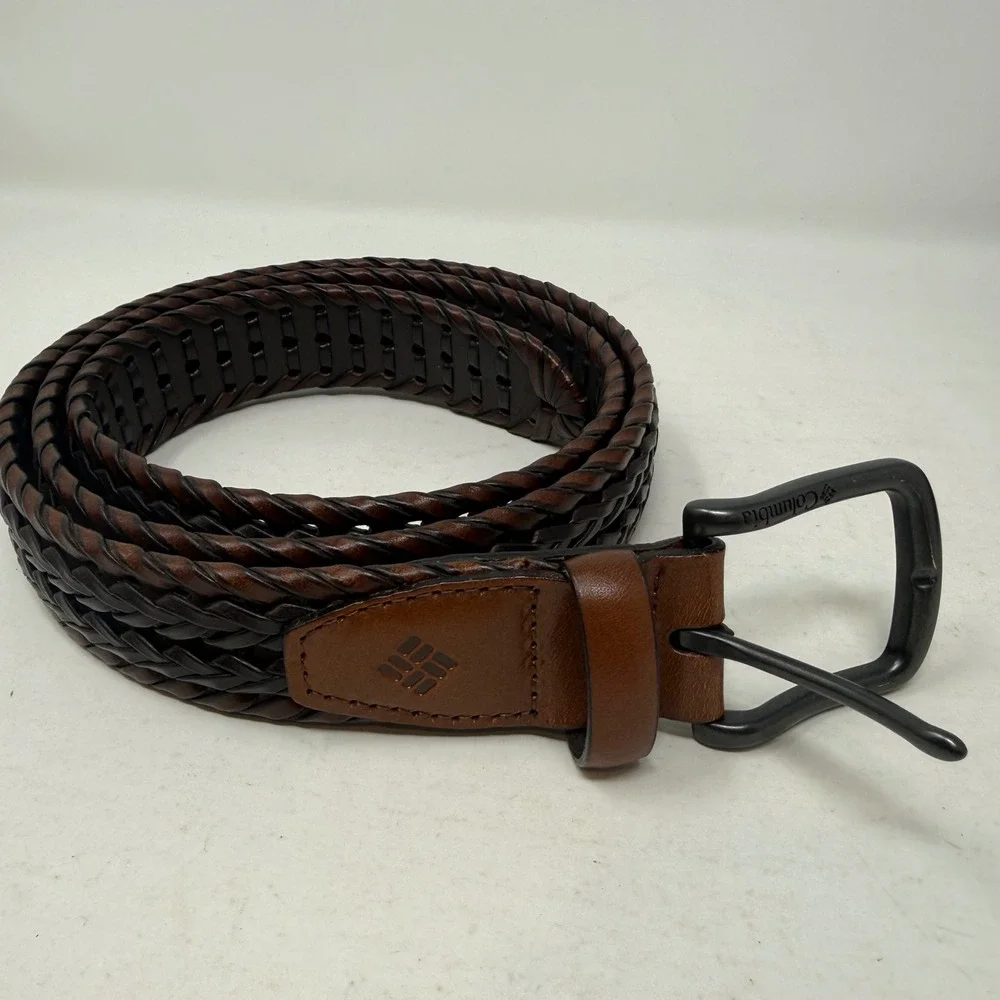Columbia Mens Braided Leather Trim Belt Brown Black XL 42-44 11CO140001